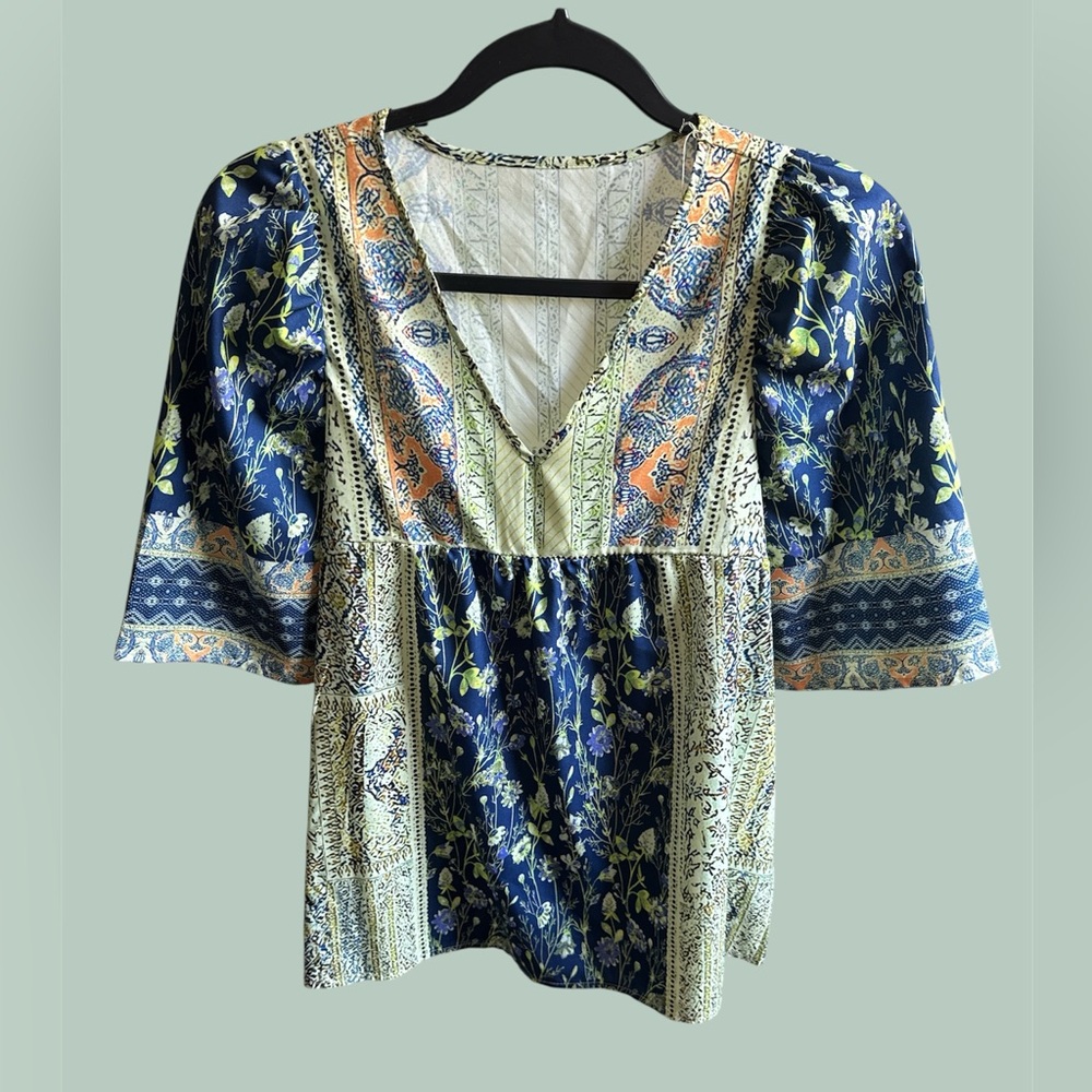 Floral V-Neck Bohemian Top size L